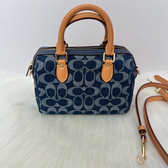 Coach Denim Monogram Mini Boston Bag, Shoulder, Crossbody, or Handbag - Picture 4 of 10